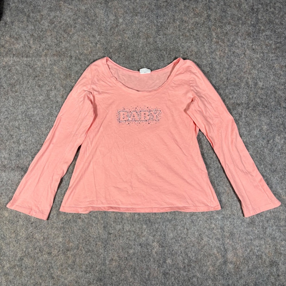 Mimi Maternity‎ Long Sleeve Shirt Women S Pink Rhinestone BABY Graphic VTG
